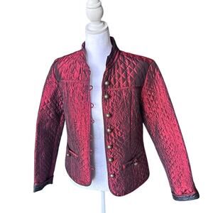 Christina Rotelli Quilted Jacket Size 6 Iridescent Burgundy Red Brass Vintage